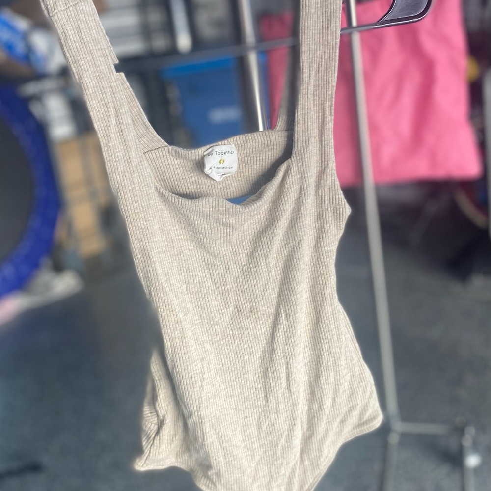 By Together Cream Ribbed Fitted Bodysuit